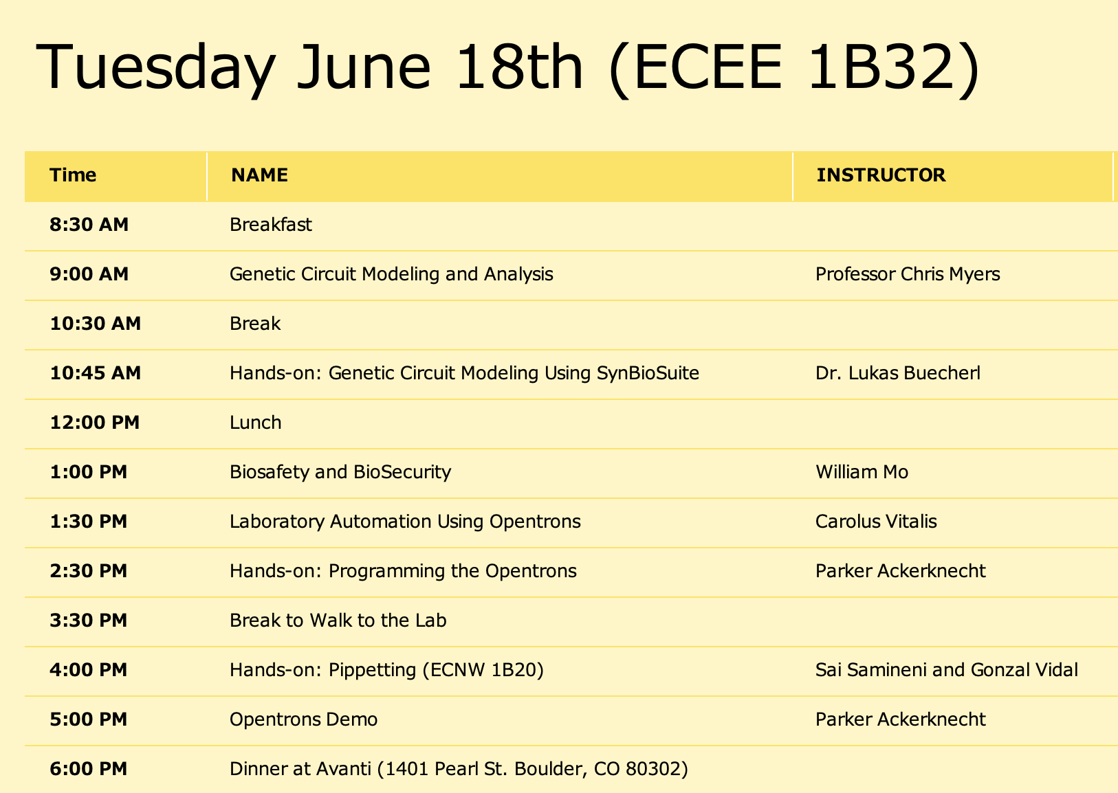 Tuesday Schedule